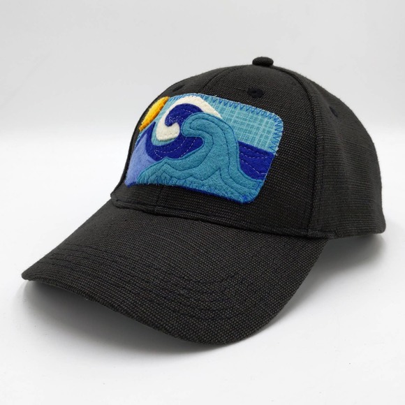 Ellix Designs Handsewn Beach Wave Snapback Trucker Hat Patch Art Cap Black - Picture 3 of 9